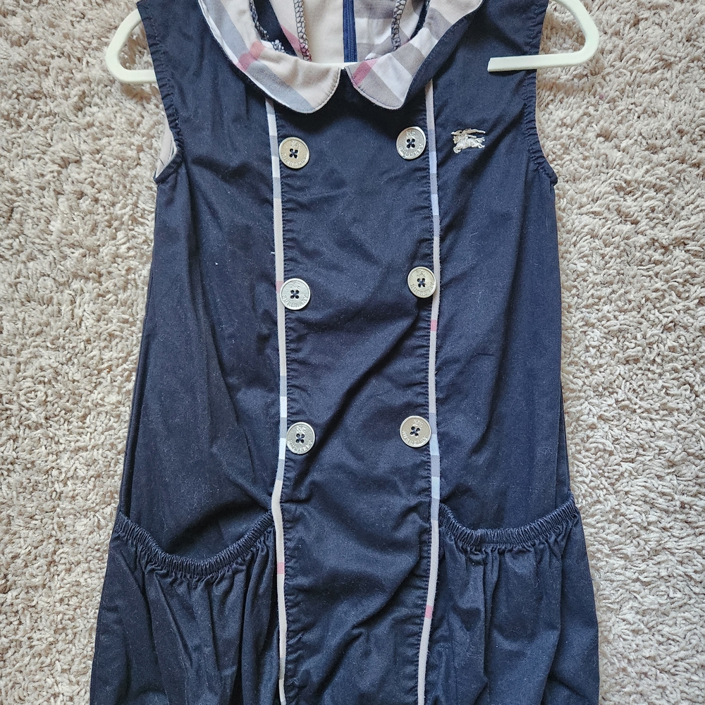 Burberry Kids Navy Dress with Plaid Collar - Picture 2 of 5